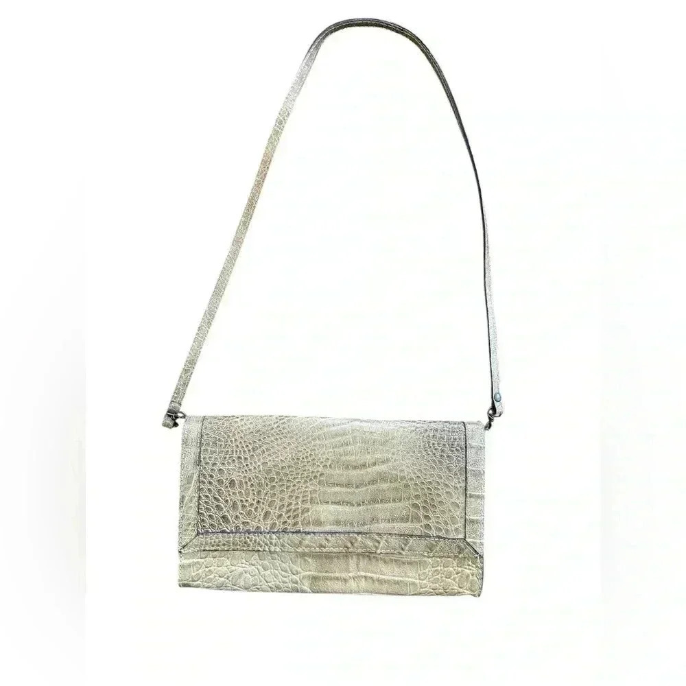 VTG Croc Leather Clutch Purse Crossbody Handbag Made In Italy Tan